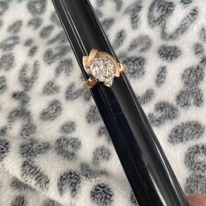 18k gold plated sterling silver ring with large PEAR SHAPED CZ with 5 round CZs